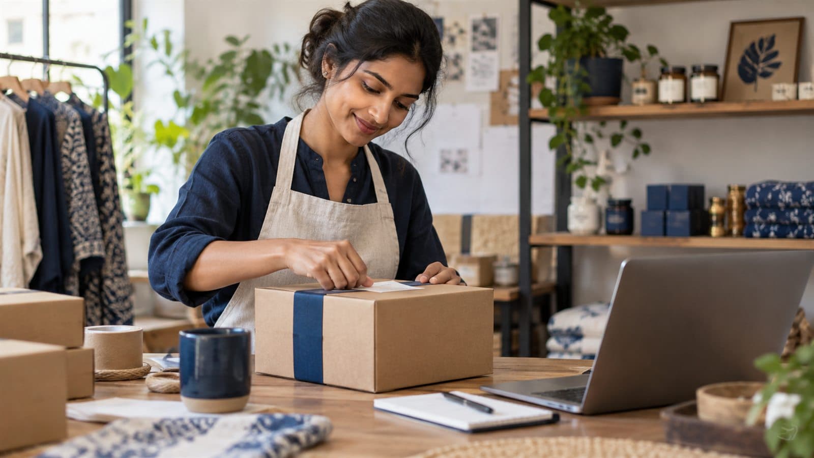 Illustrative small ecommerce business preparing a parcel for dispatch